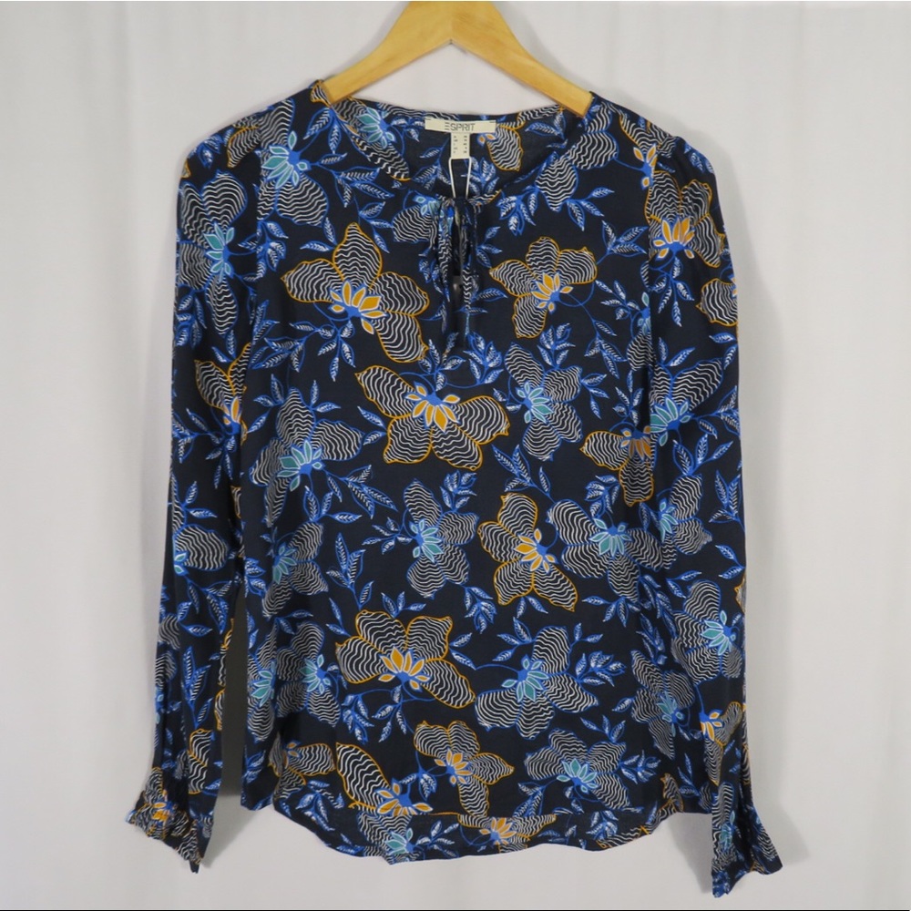Esprit Long Sleeve Floral Blue Printed Blouse Size 6